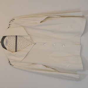 Designer Off White Cotton Unique Lazer Cut Blazer Jacket size L
